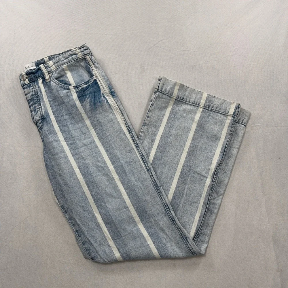 KanCan Jeans Wide Leg Striped High Rise Button Fly Blue White Womens 11/29